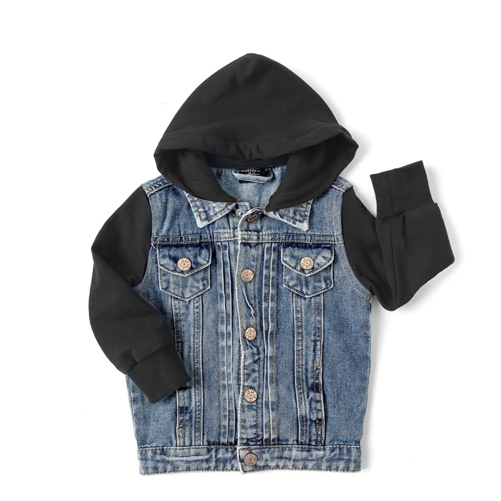 LITTLE BIPSY HOODED DENIM JACKET 12-18 MONTHS
